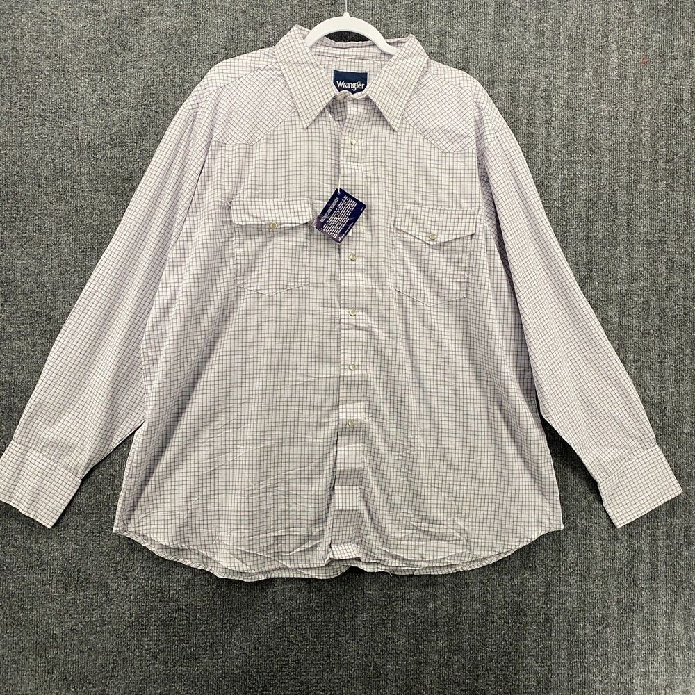 Wrangler Shirt Mens 2XL White Plaid Pearl Snap On Long Sleeve Western Ranch Core
